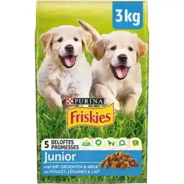 FRISKIES® JUNIOR Croquettes pour chiot au Poulet, Légumes et avec du Lait