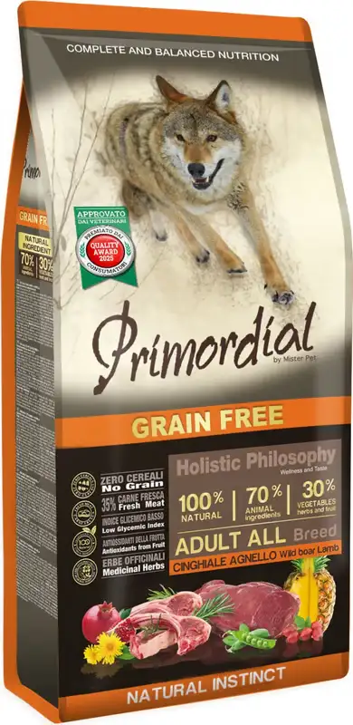 PRIMORDIAL Croquettes sanglier et agneau pour chien adulte