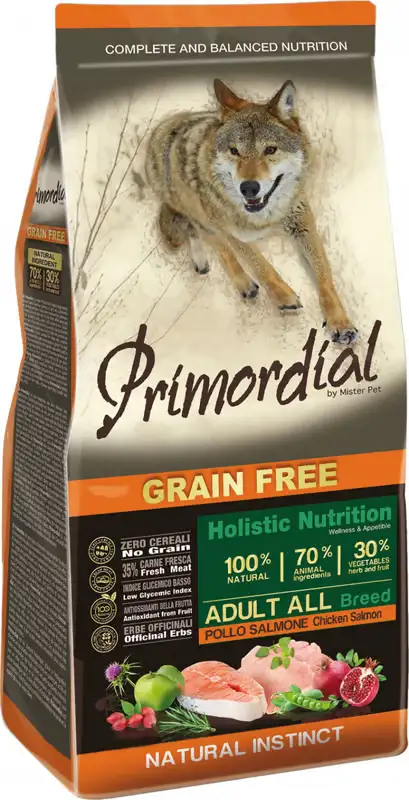 PRIMORDIAL Croquettes au poulet et saumon pour chien adulte