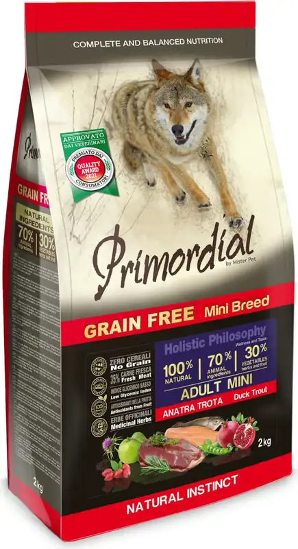 PRIMORDIAL Croquettes truite et canard pour chien adulte petite race
